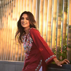 Kashmiri Aari Work Cotton Short Kurta – Maroon